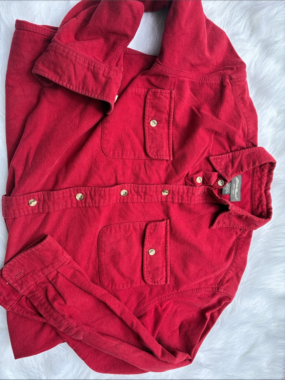 Mens Size M Eddie Bauer Red Flannel Button-up Shirt Jacket Classic style Pockets